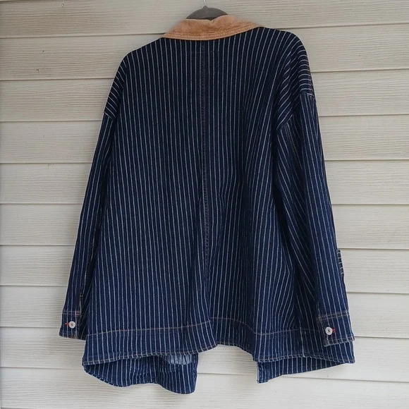 Anthropologie Pilcro Navy Striped Utility Jacket, Cotton and Elastane/Pockets